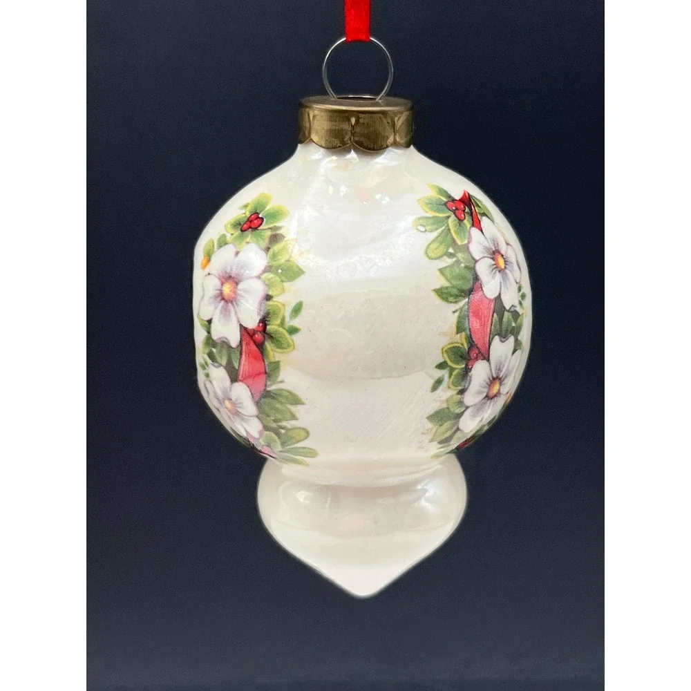 Vintage Ceramic Floral Christmas Ornament‎ Teardrop Reflector indent